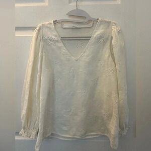 ANN MASHBURN WILLA NEW TOP WHITE EMBROIDERED EYELET 
LINEN